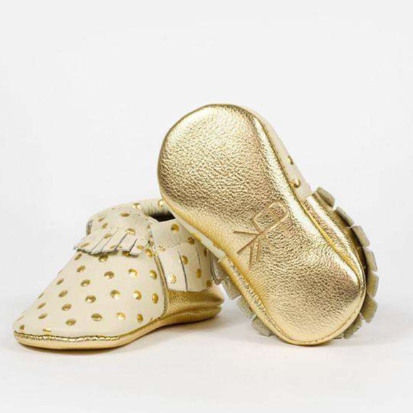 Freshly Picked Other - NEW • Freshly Picked • Fringe Leather Moccasins Heirloom Cream Gold Polka Dots 5
